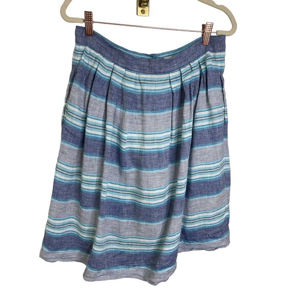 Brooks Brothers 100% Linen Striped Mini Skirt Button Front Blue White Size 8 - Picture 5 of 6